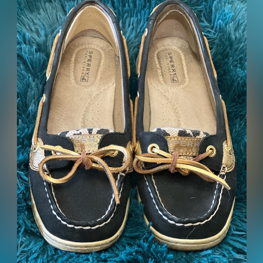 Black With Leopard Print Sperry Top- Sider Bluefi… - image 1